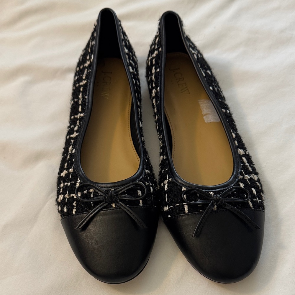 J. Crew Factory Black White Tweed Cap-Toe Ballet Flats Sz 8.5